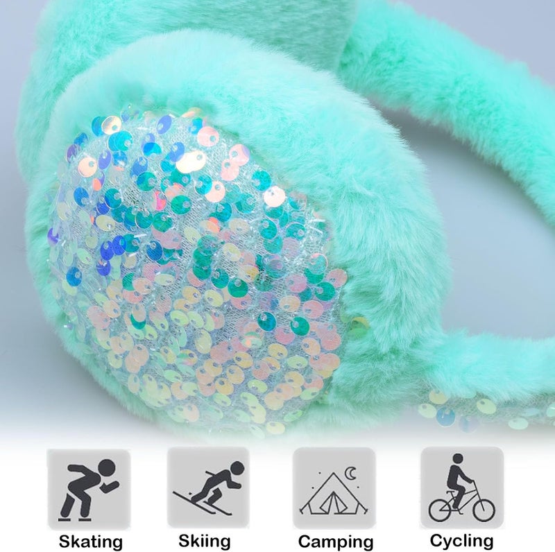 FYBW Ear Muffs Gloves Set for Kids, Winter Adjustable Sequins Warm Earmuffs for Kids Outdoor Cold Weather - Image 2